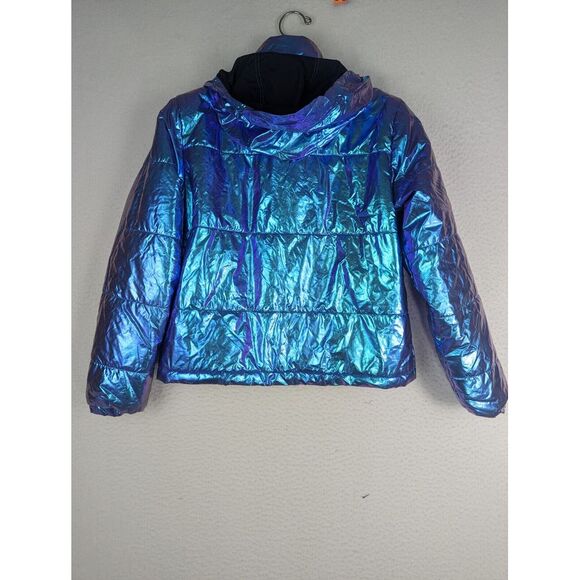 Club Exx Puffer Jacket Metallic Rave Mermaid Hooded Dancing Clubbing Medium - Picture 6 of 6